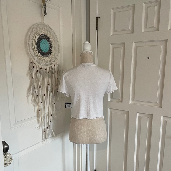 Bebe NWT Y2K White Logo Pink Stone Ribbed Scoop Neck Crop Top, Size S - Picture 5 of 13